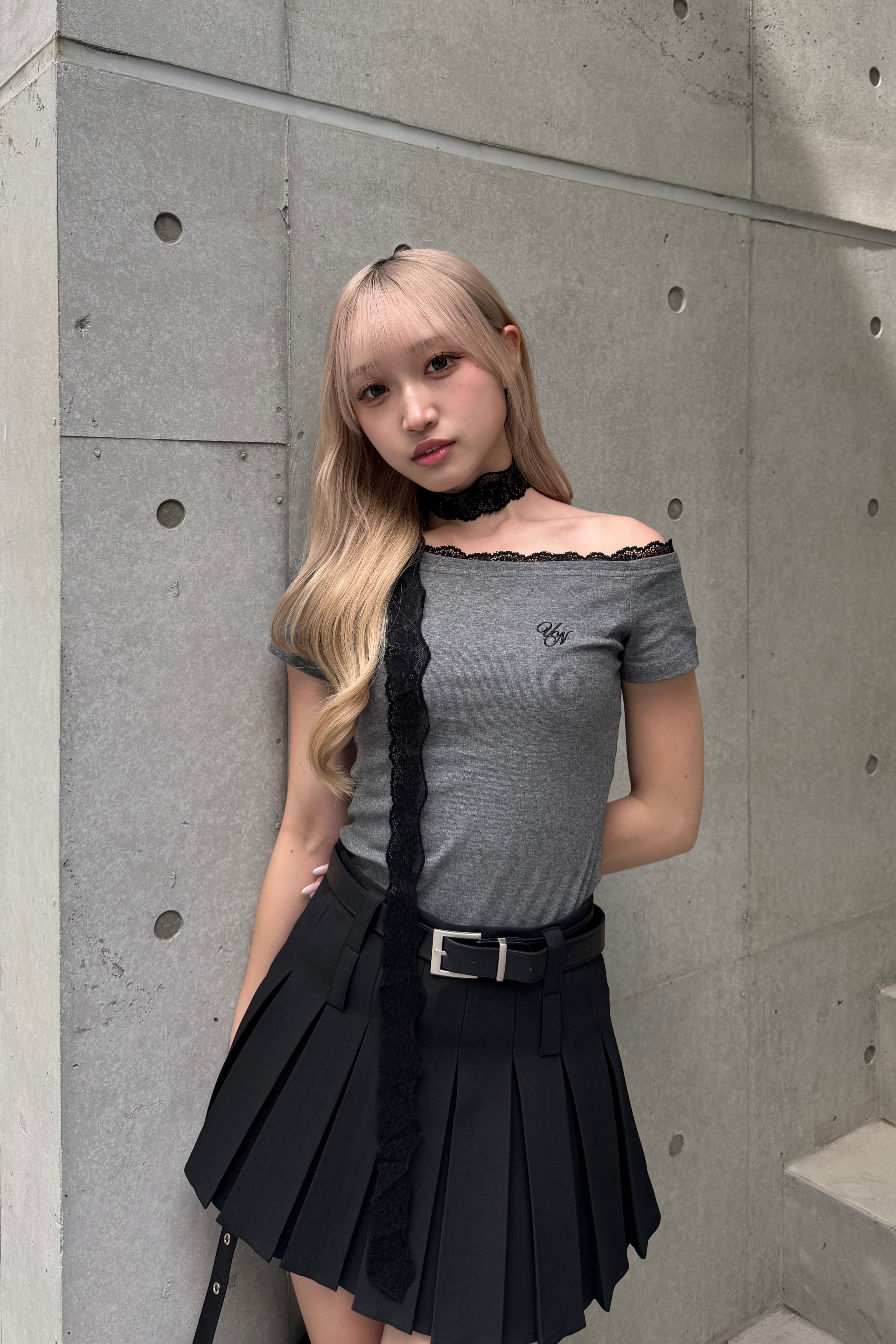 ワンショルダーレースTシャツ LAE20827