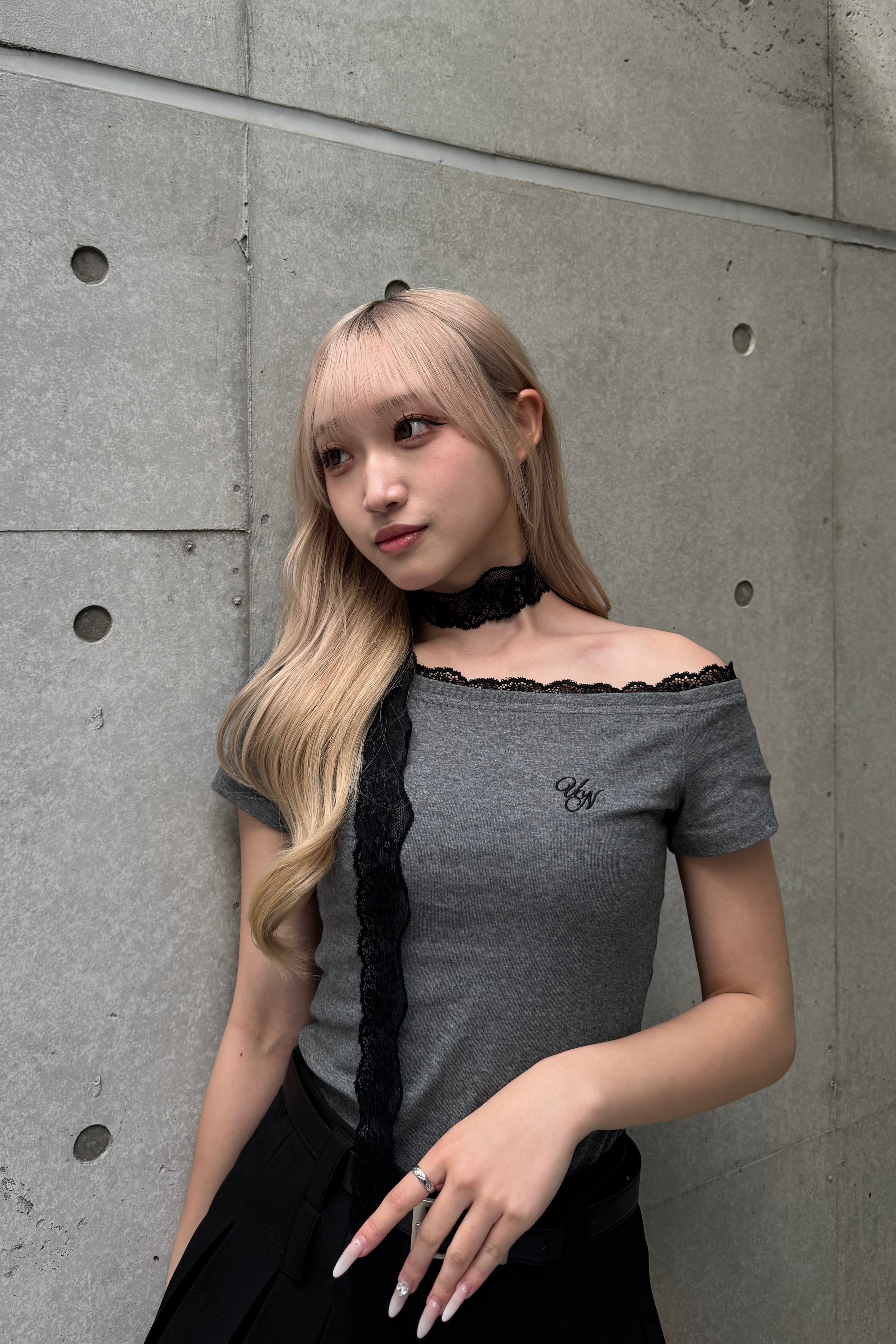 ワンショルダーレースTシャツ LAE20827
