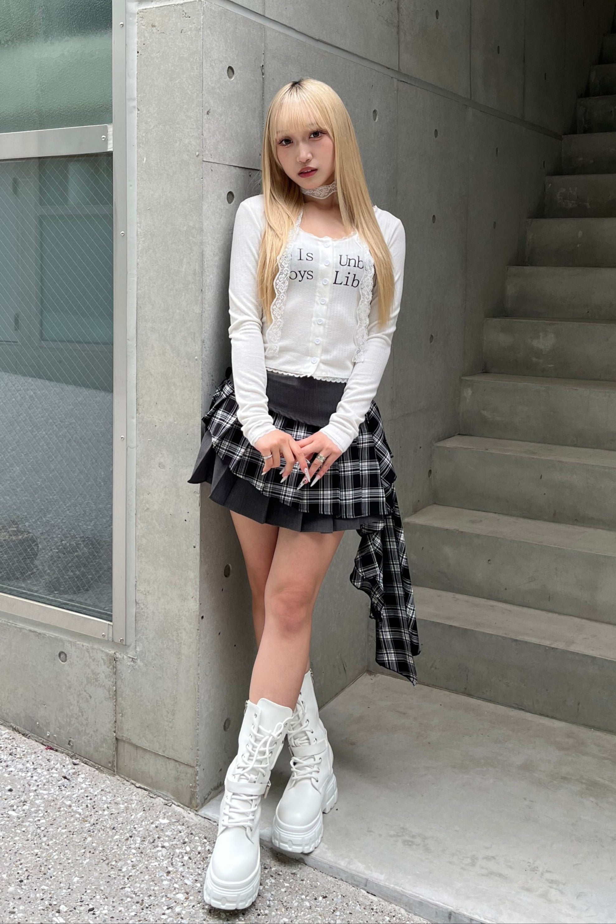 アシンメトリーチェックプリーツスカート LAE20828