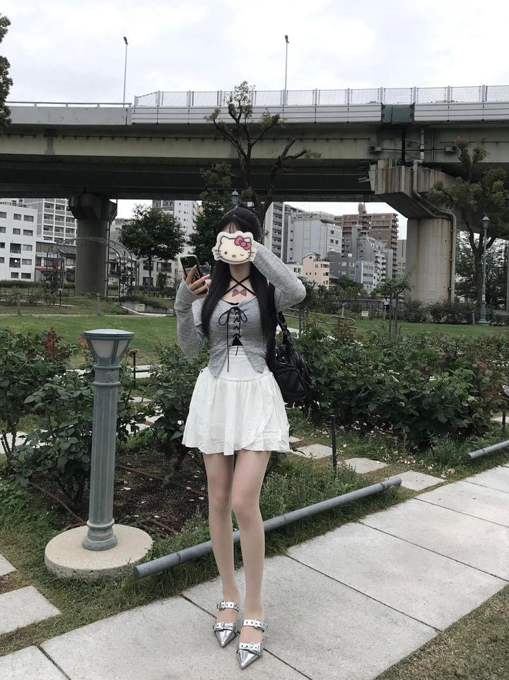 レースアップクロップドトップス+キャミ KSG14838