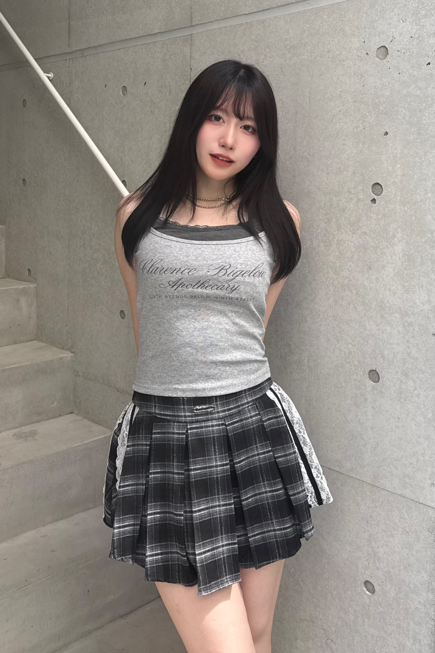 チェックレースプリーツミニスカート LAE20875