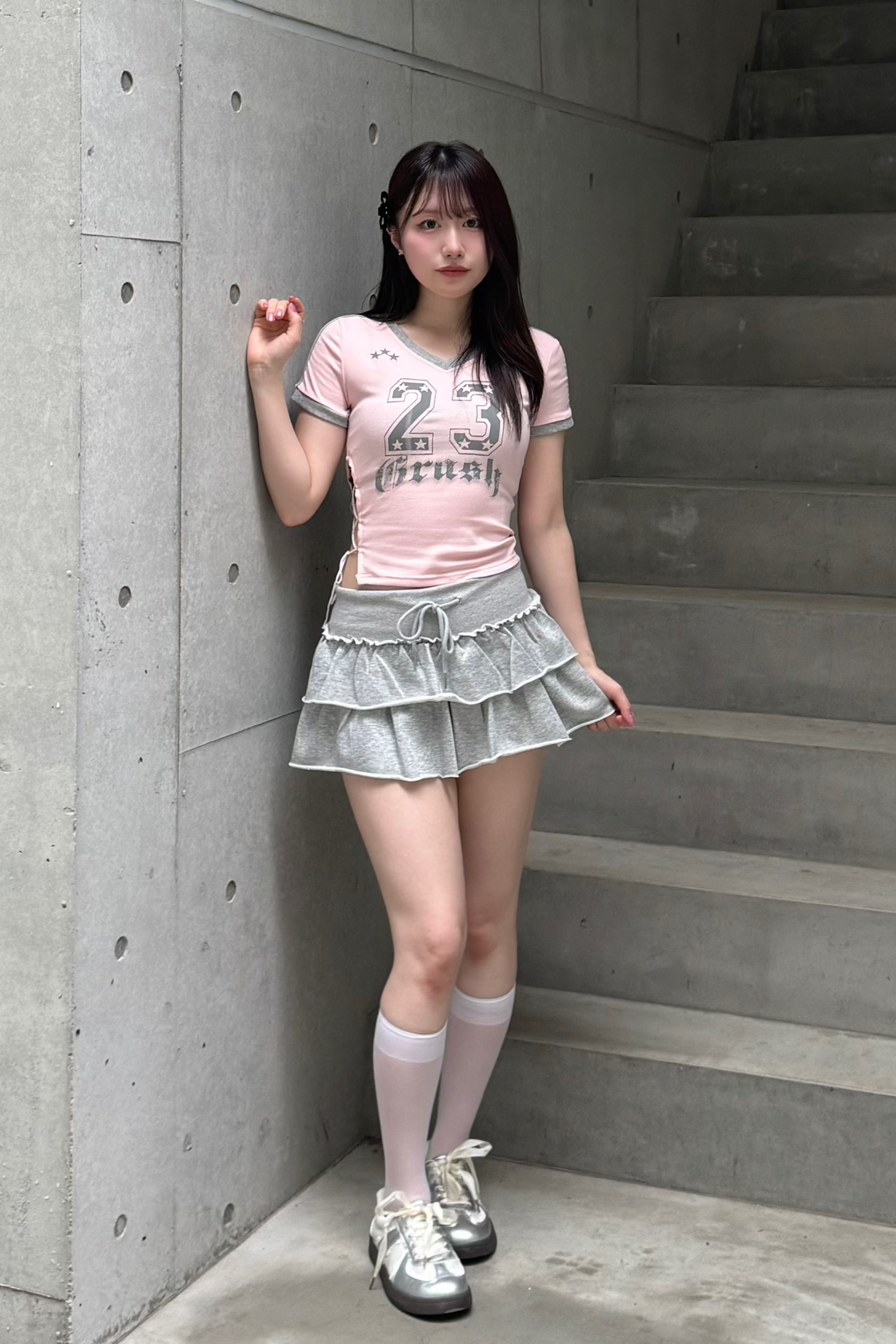 VネックナンバリングTシャツ LAE20848