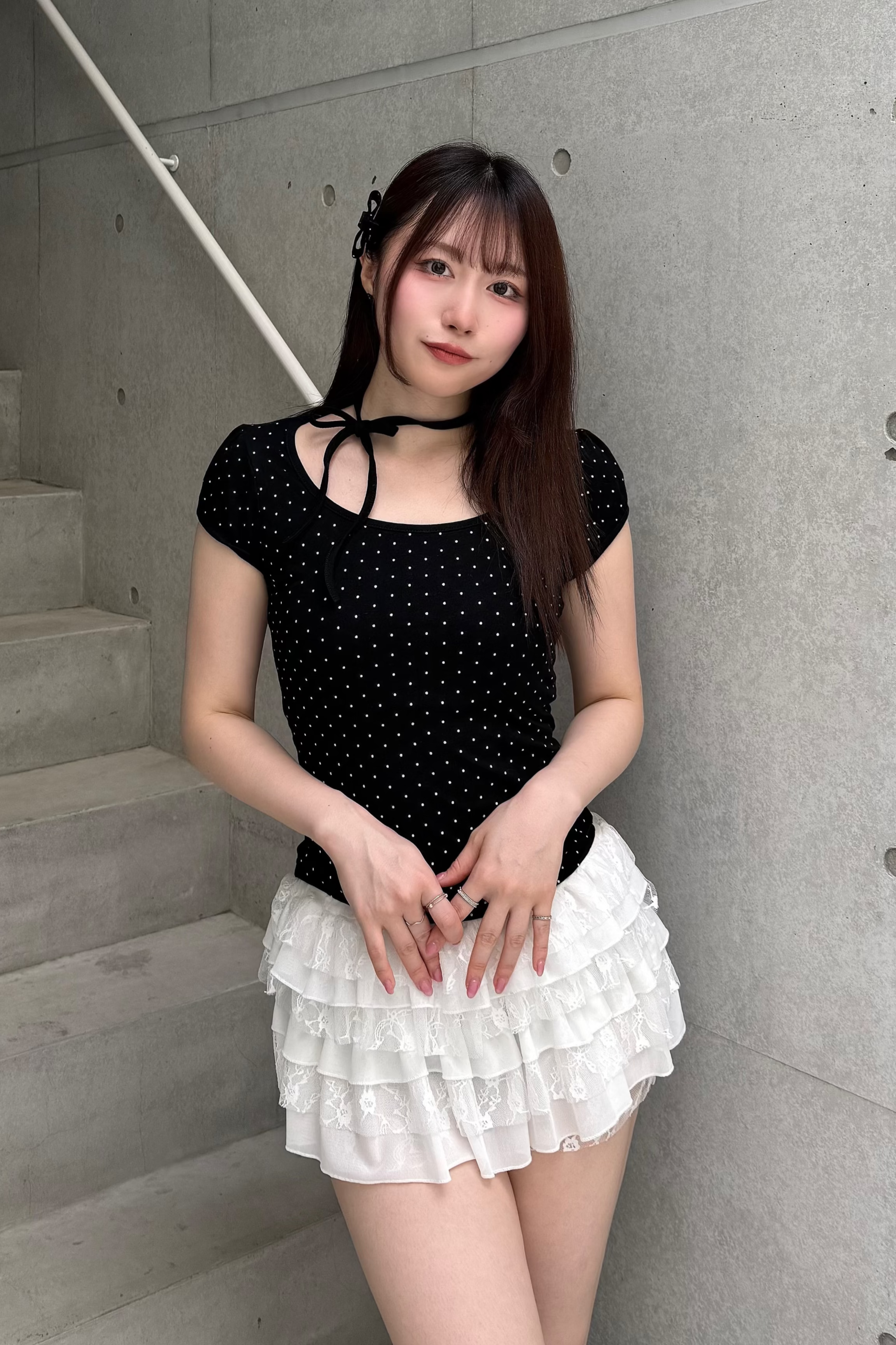 ドットリボンパフスリーブTシャツ LAE20883