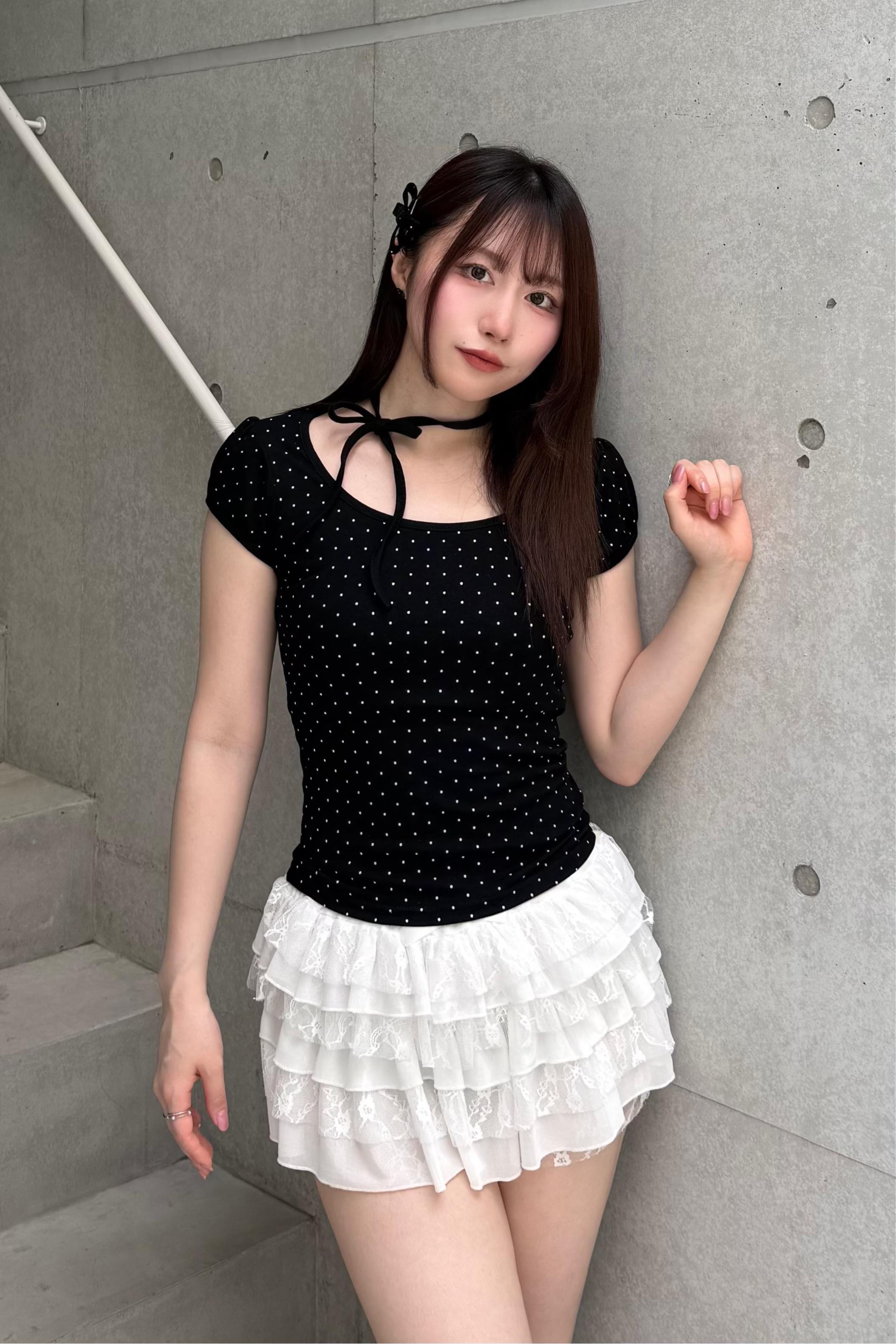 ドットリボンパフスリーブTシャツ LAE20883