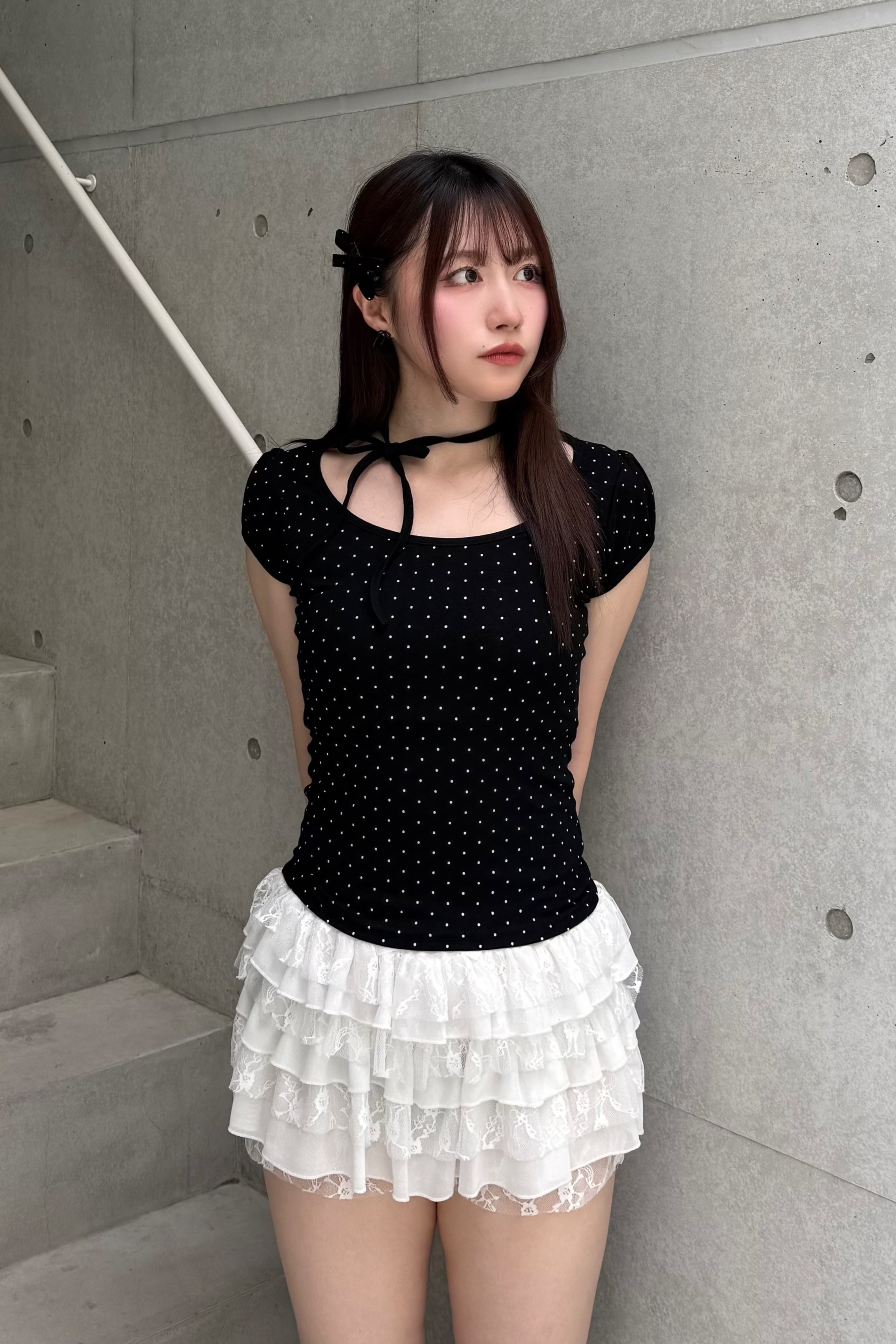 ドットリボンパフスリーブTシャツ LAE20883