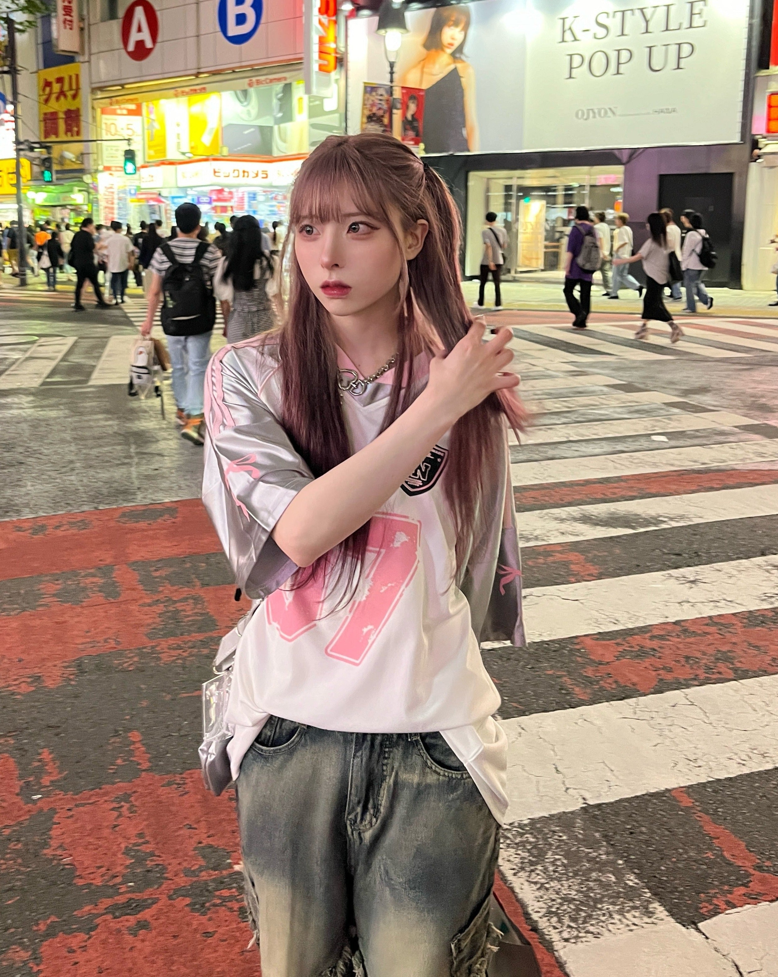 リボンプリントユニフォームTシャツ LAE20785