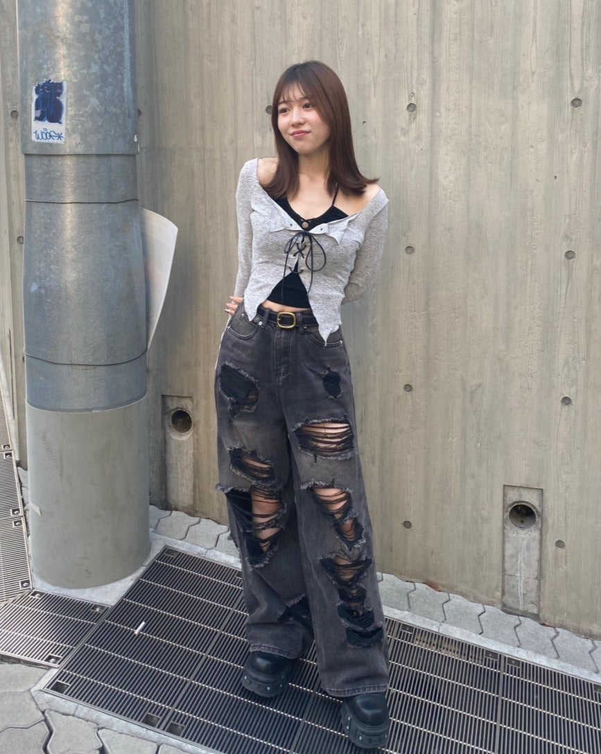 レースアップクロップドトップス+キャミ LAE20582