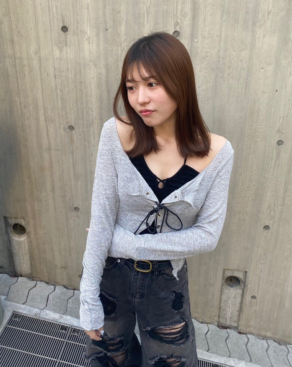 レースアップクロップドトップス+キャミ LAE20582