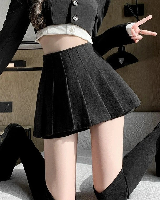 チャコールプリーツスカートパンツ LAE20578