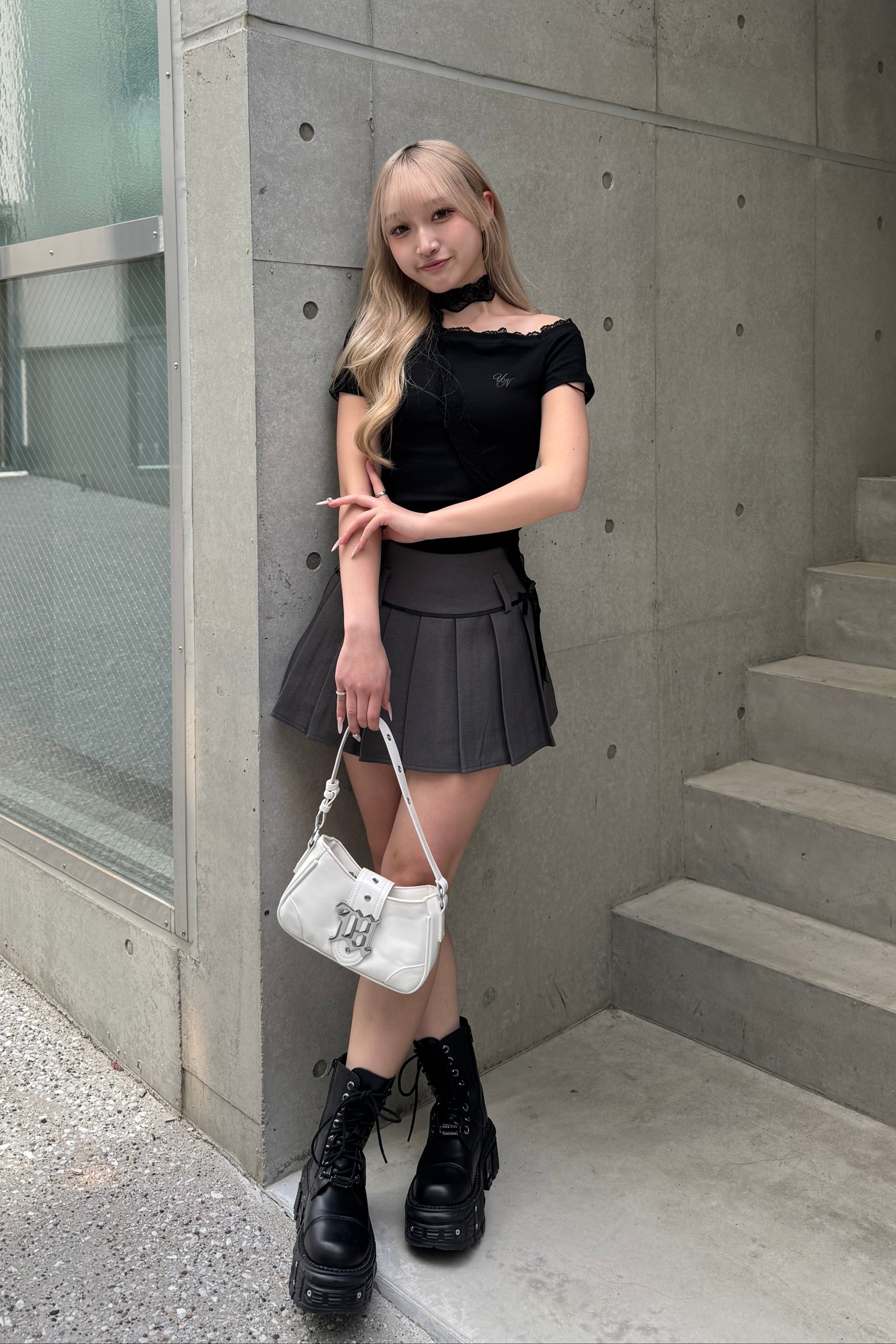 ワンショルダーレースTシャツ LAE20827