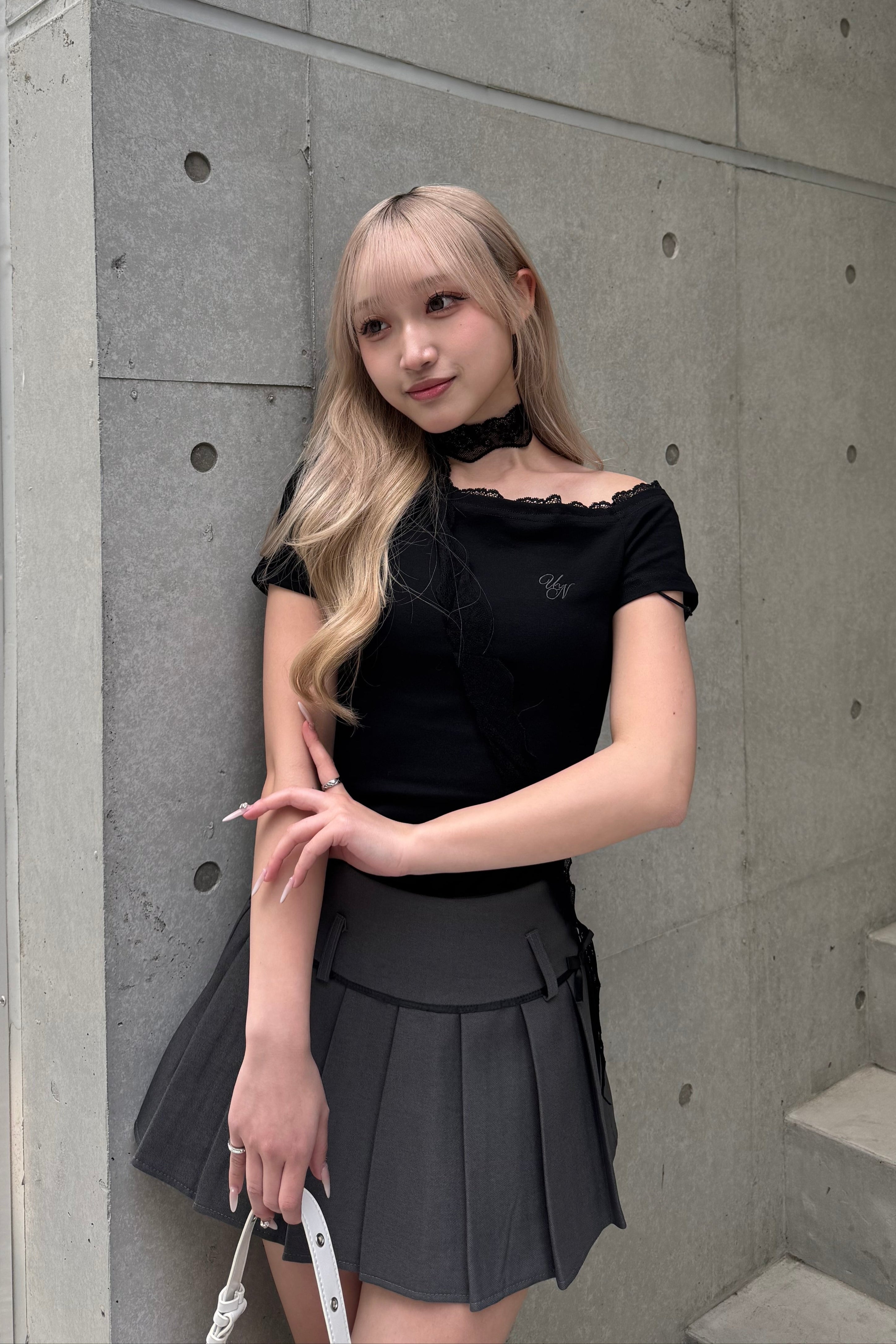 ワンショルダーレースTシャツ LAE20827