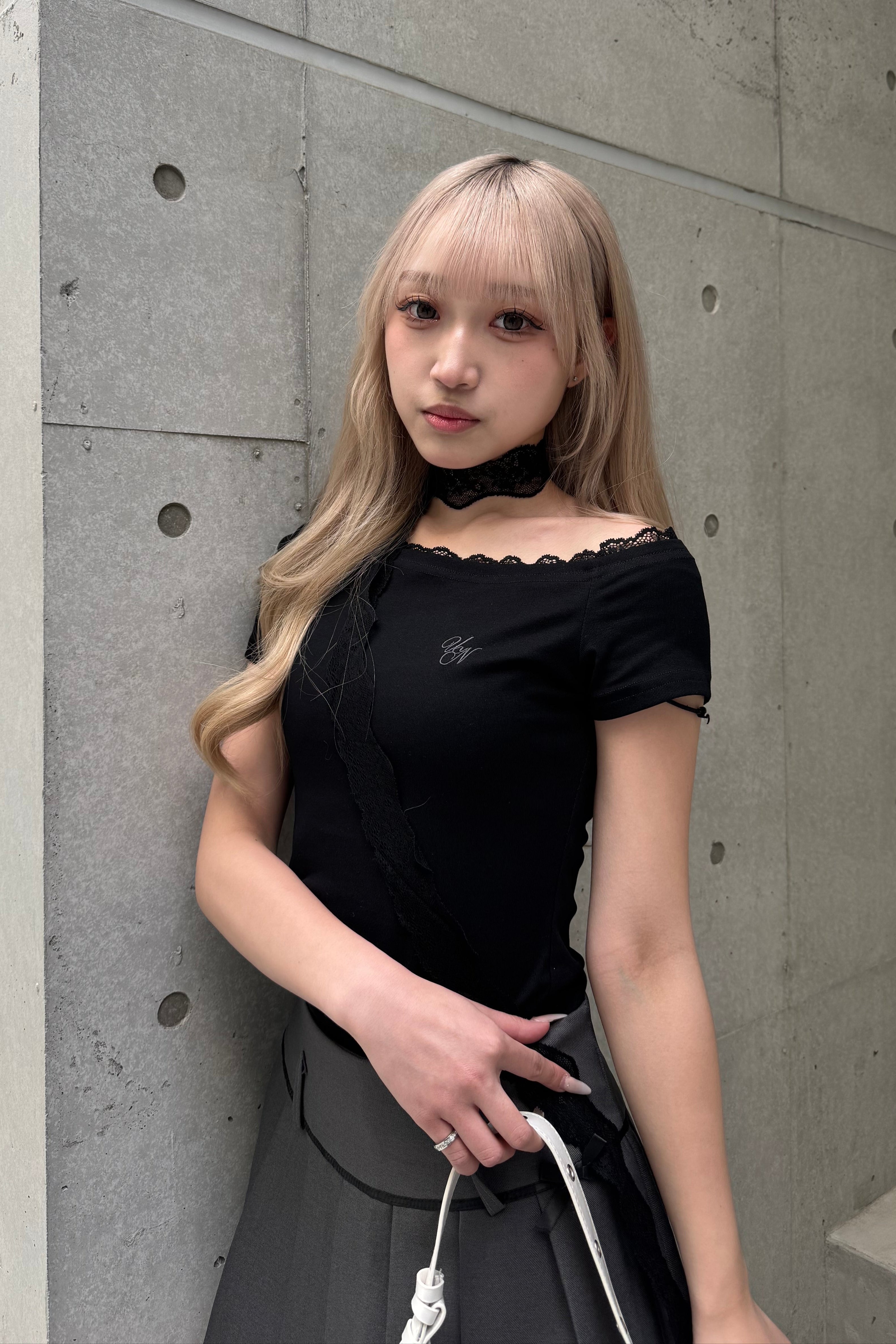 ワンショルダーレースTシャツ LAE20827