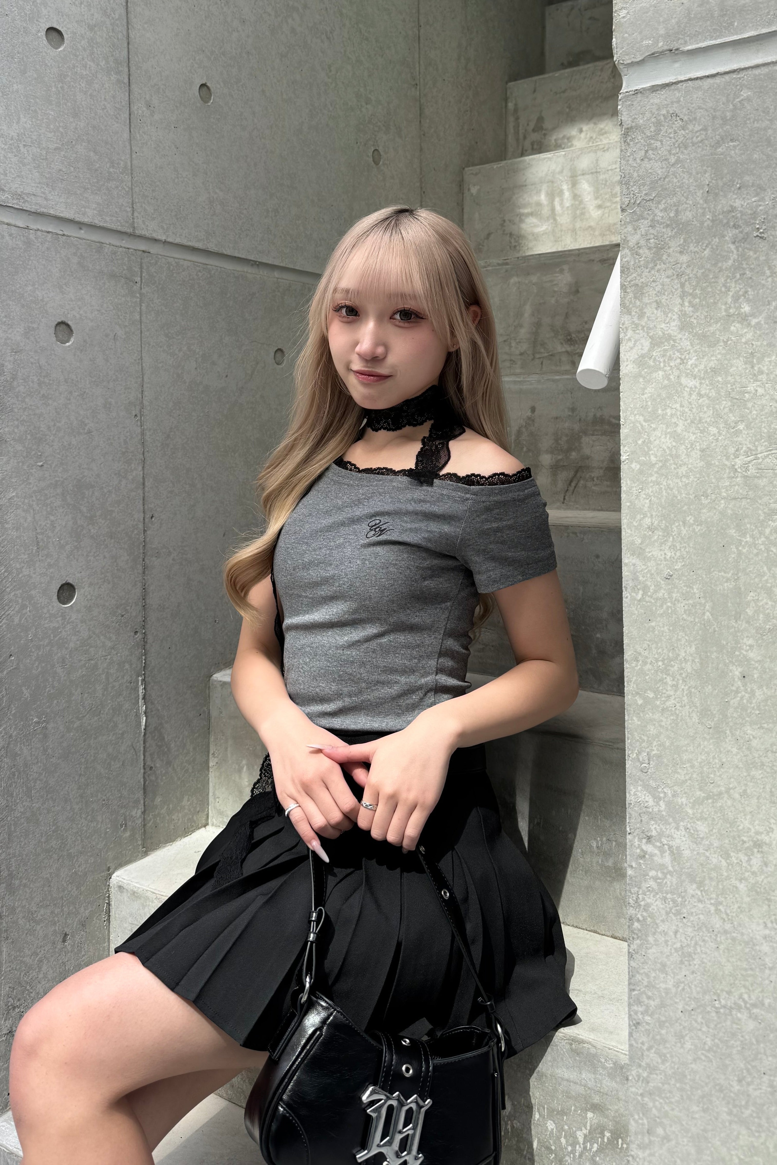 ワンショルダーレースTシャツ LAE20827