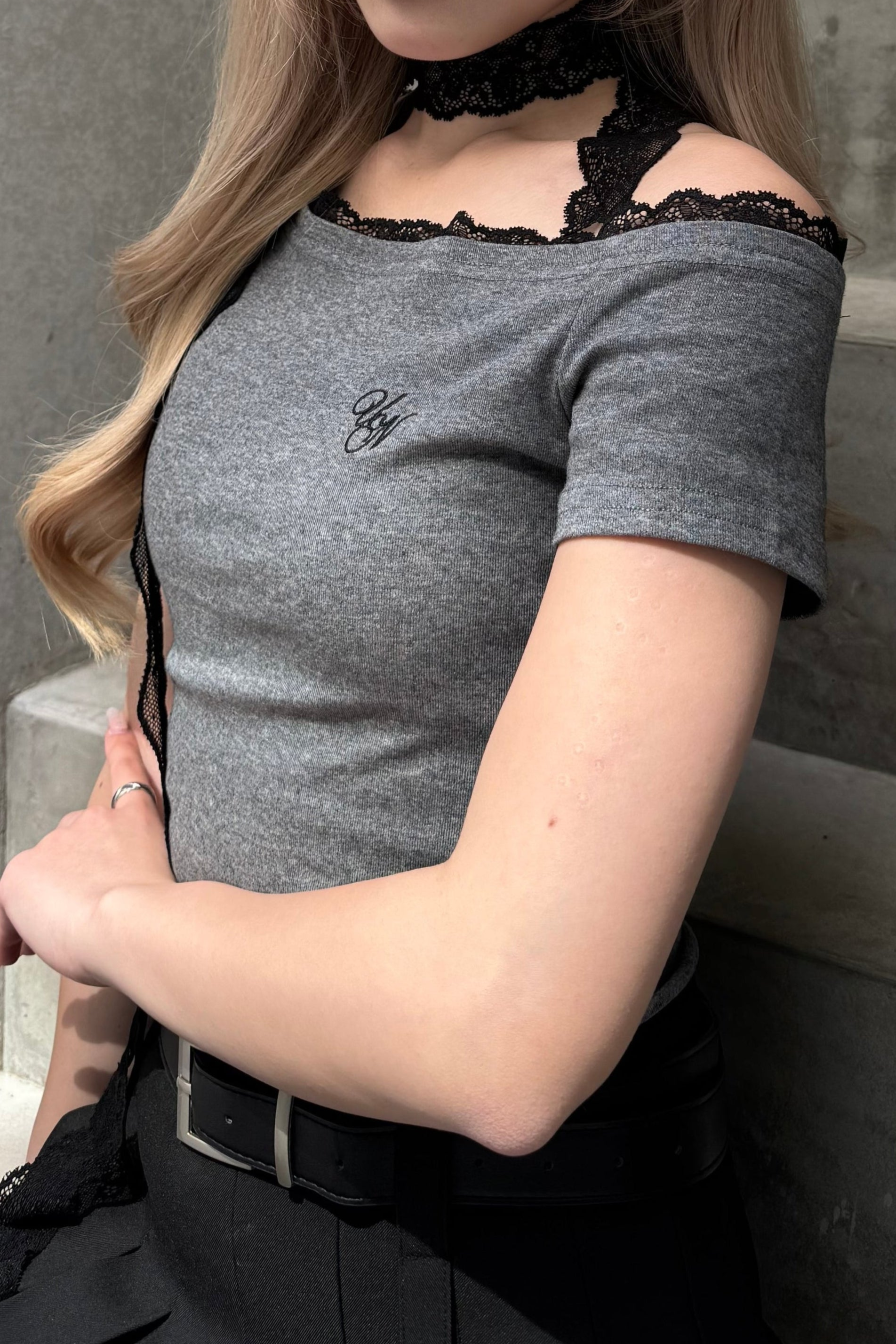 ワンショルダーレースTシャツ LAE20827