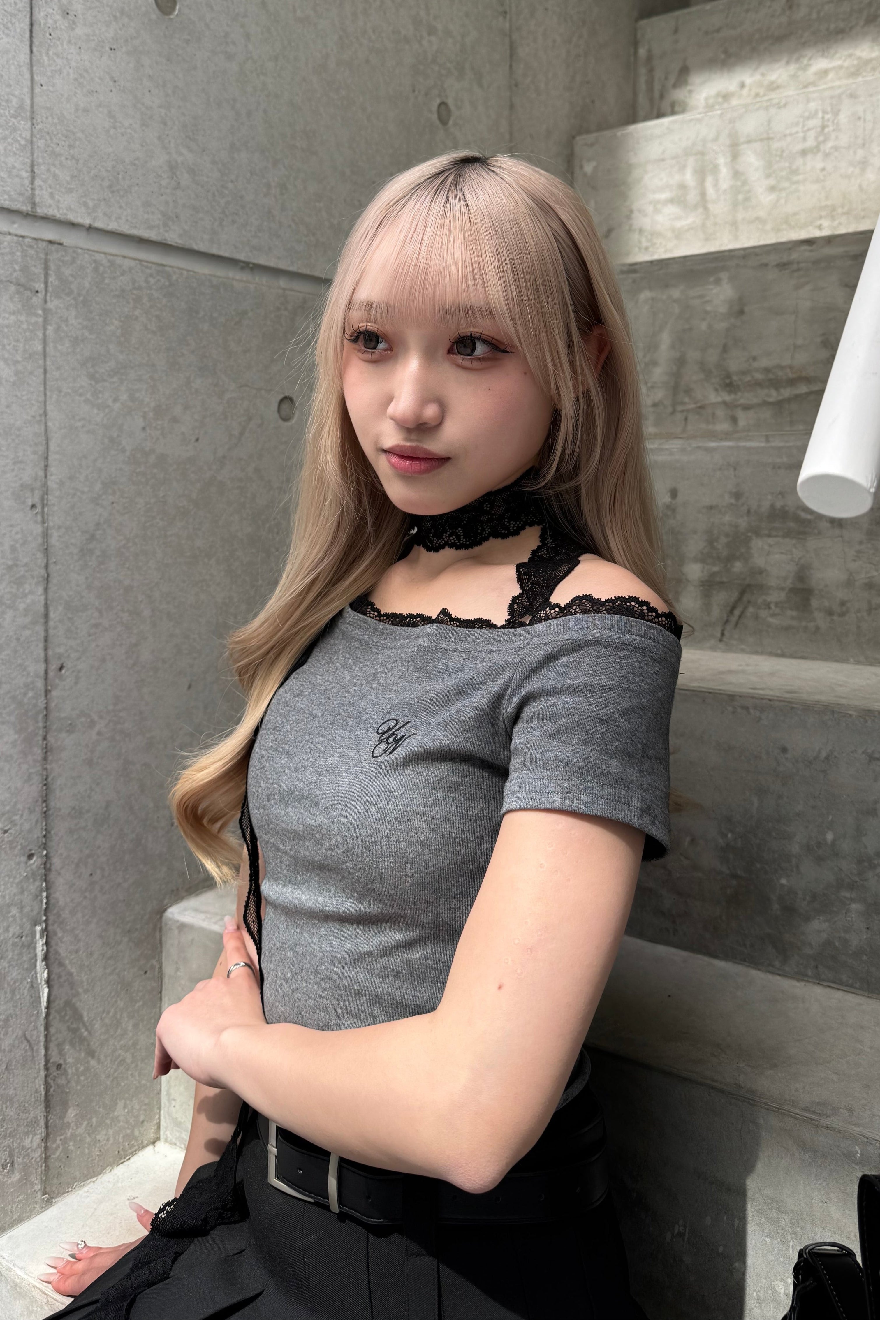 ワンショルダーレースTシャツ LAE20827