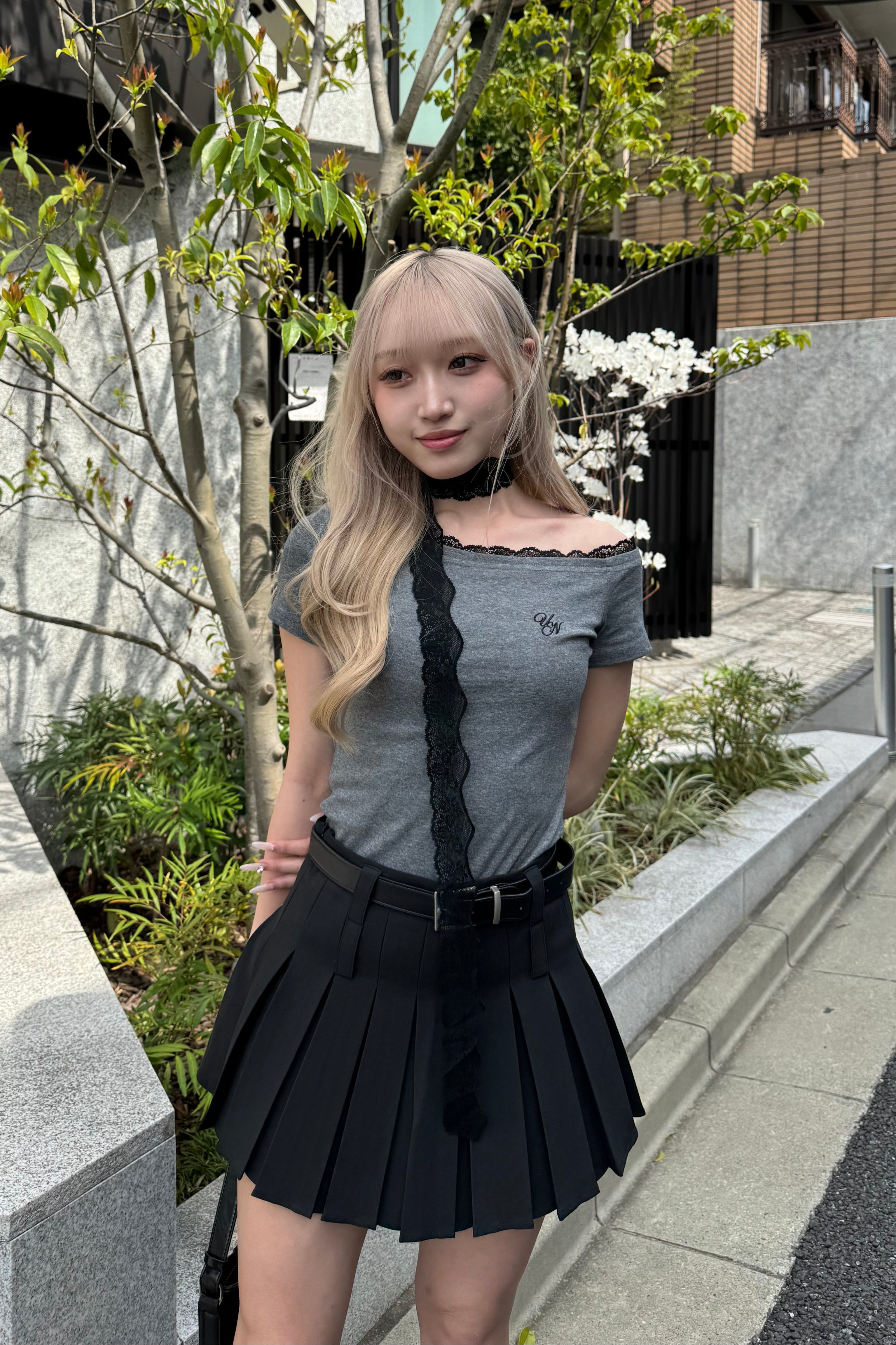 ワンショルダーレースTシャツ LAE20827