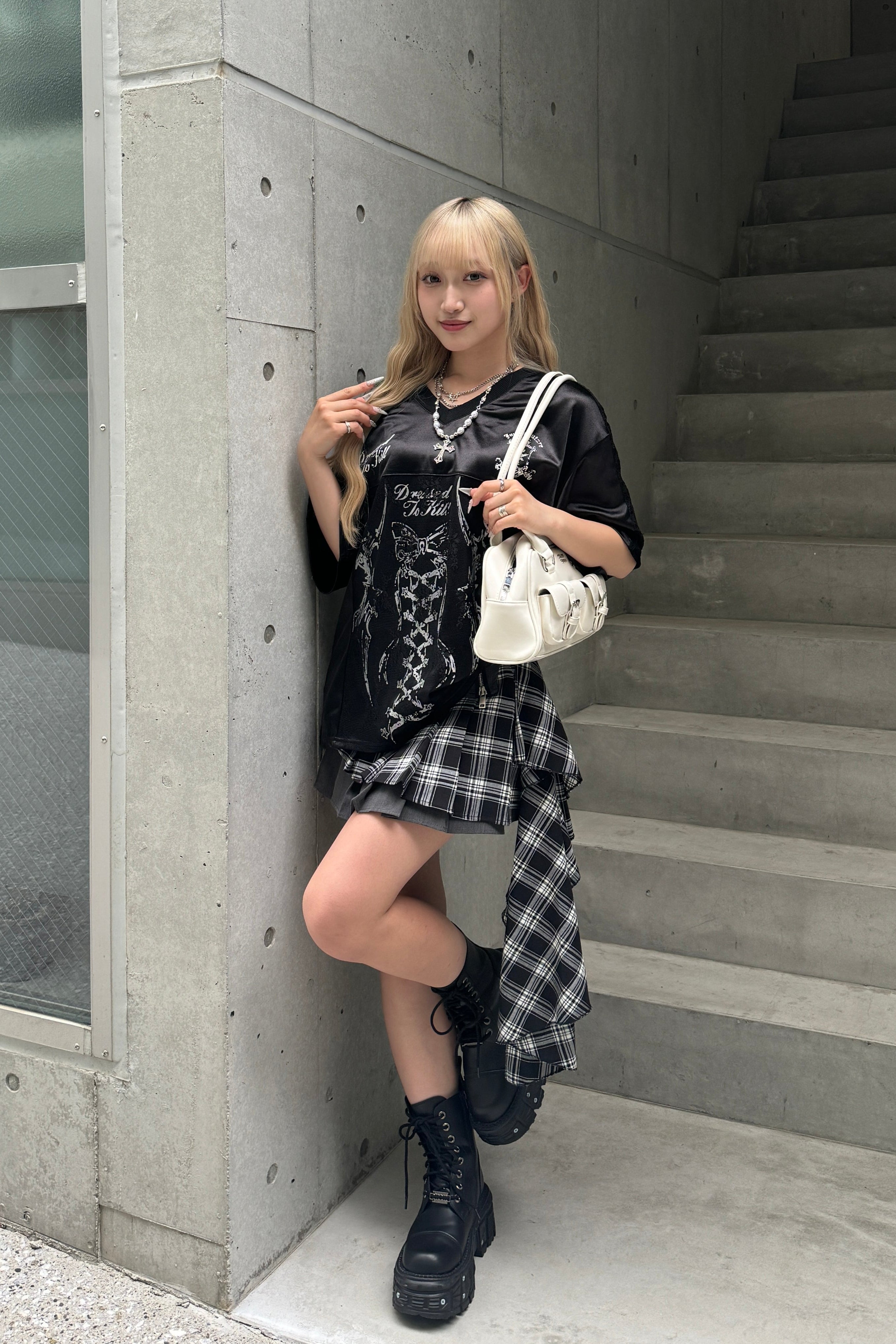アシンメトリーチェックプリーツスカート LAE20828
