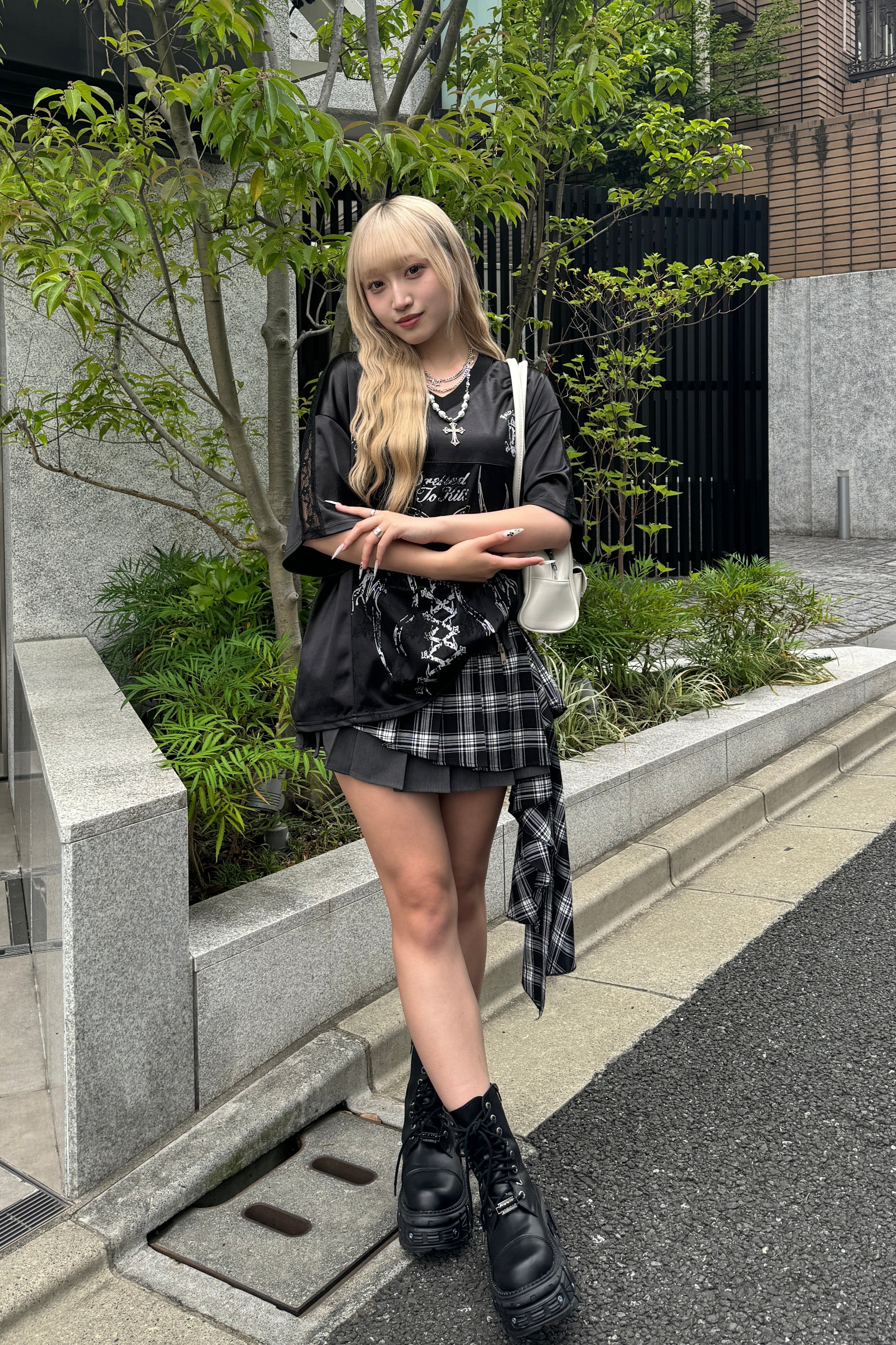 アシンメトリーチェックプリーツスカート LAE20828