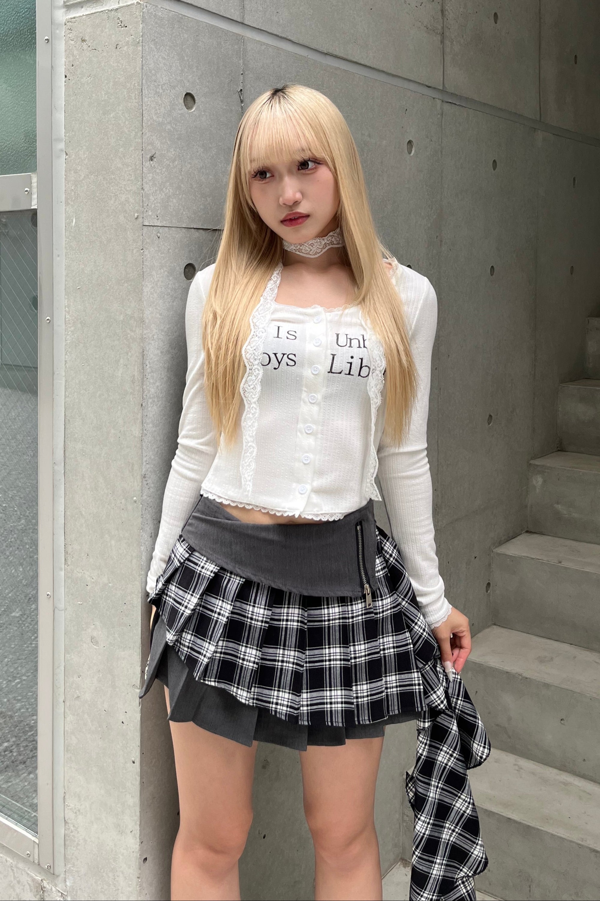 アシンメトリーチェックプリーツスカート LAE20828
