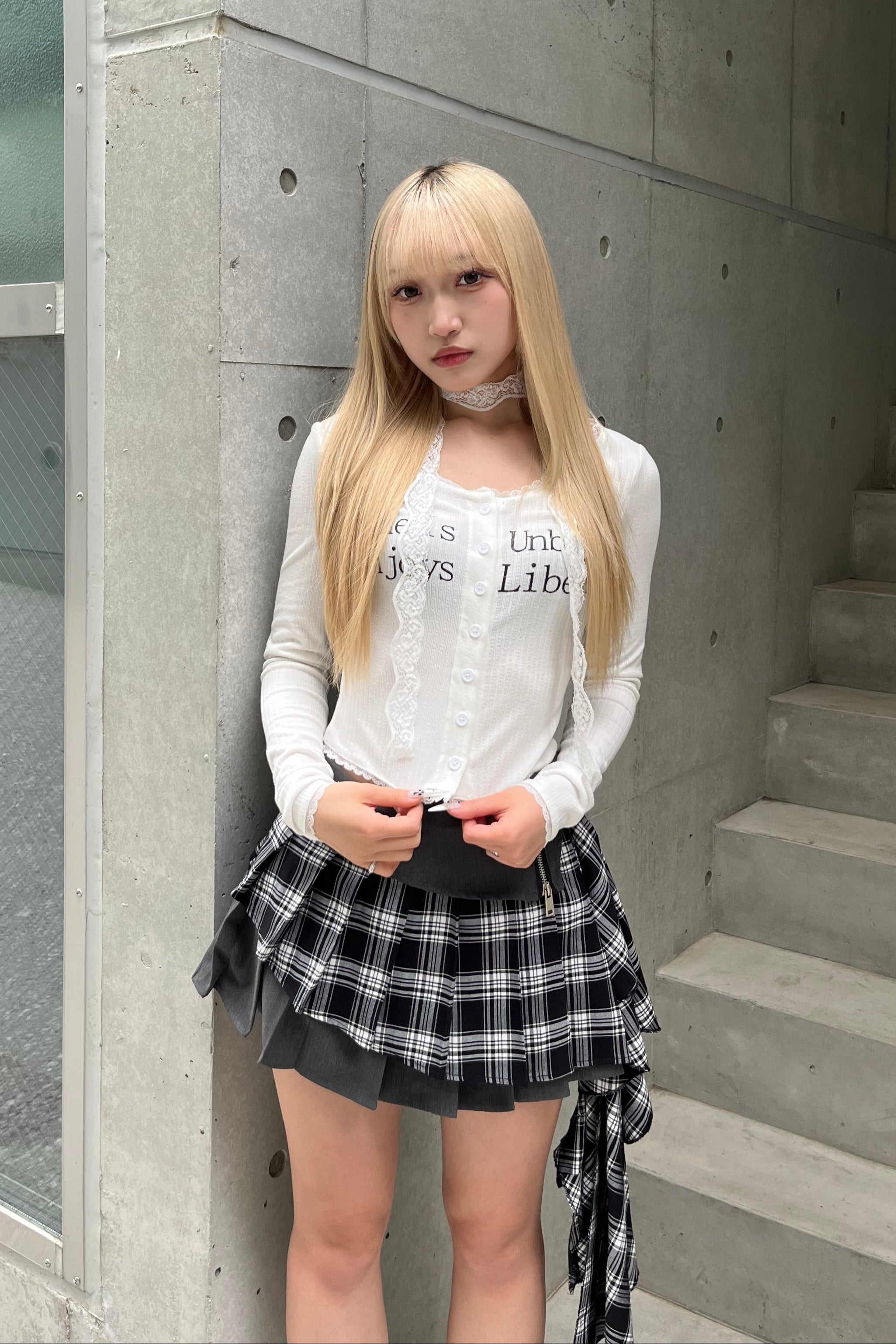 アシンメトリーチェックプリーツスカート LAE20828