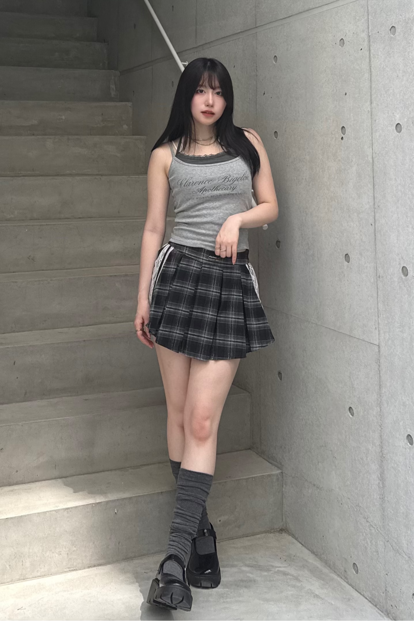 チェックレースプリーツミニスカート LAE20875
