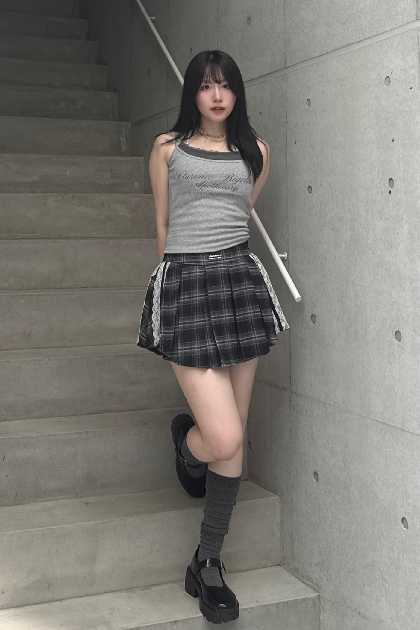 チェックレースプリーツミニスカート LAE20875