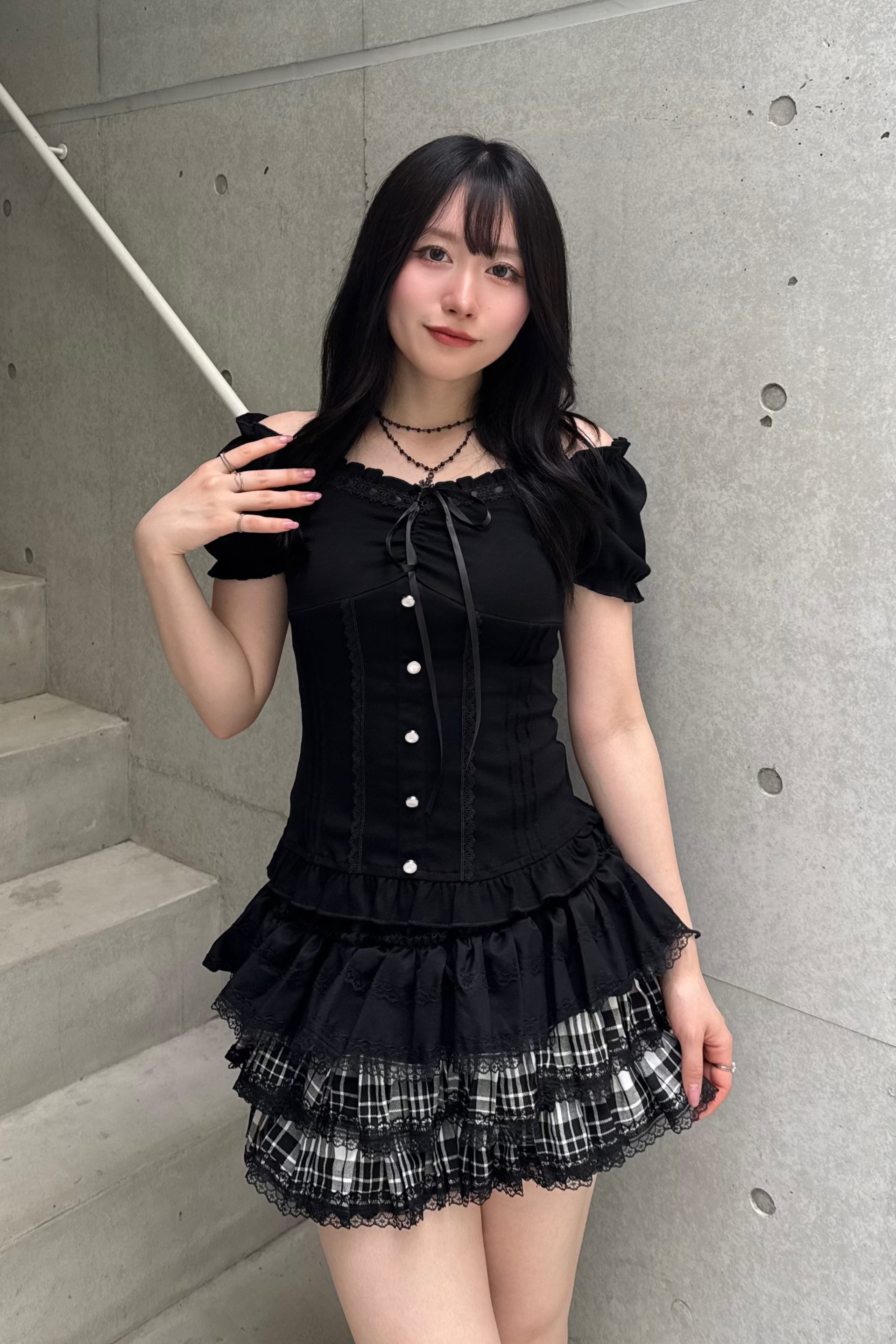 ブラックチェックフリルスカート LAE20905