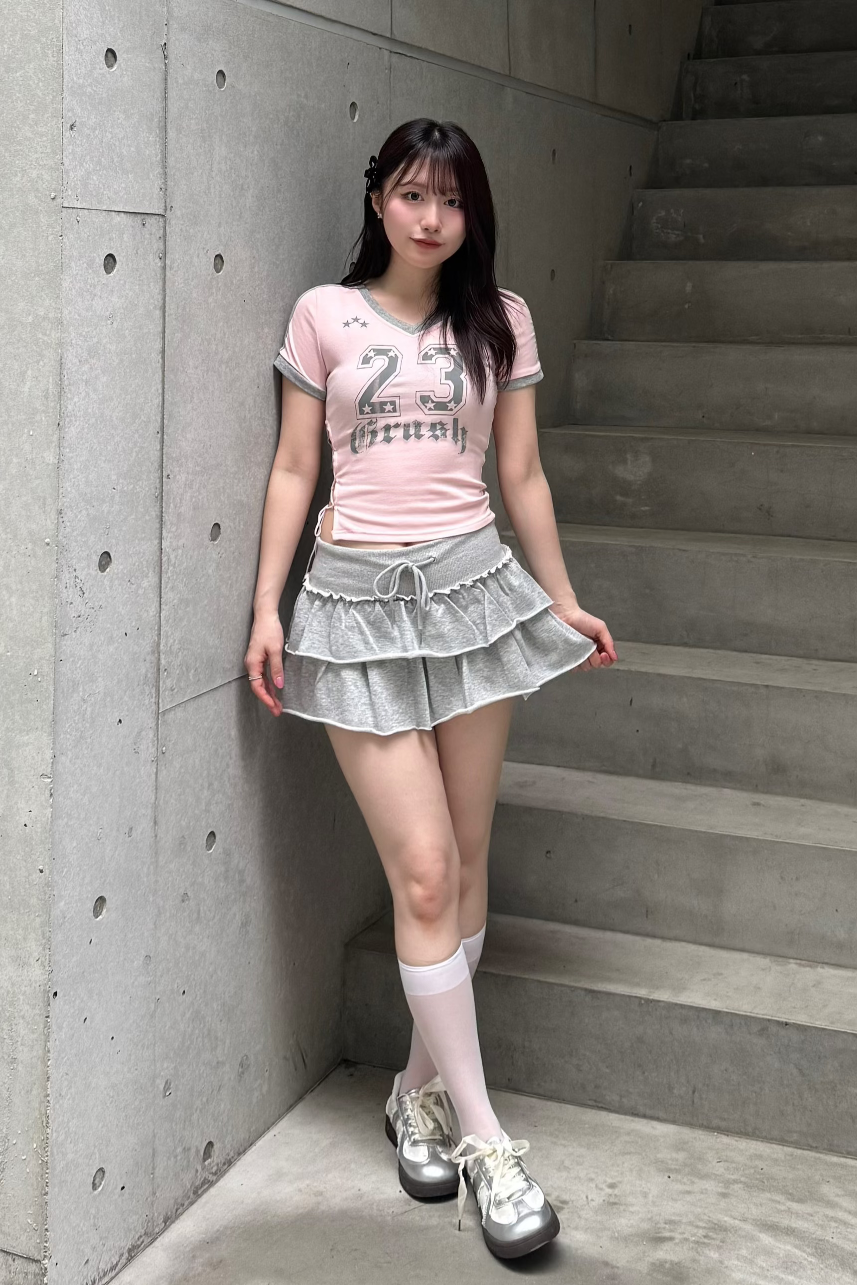 VネックナンバリングTシャツ LAE20848