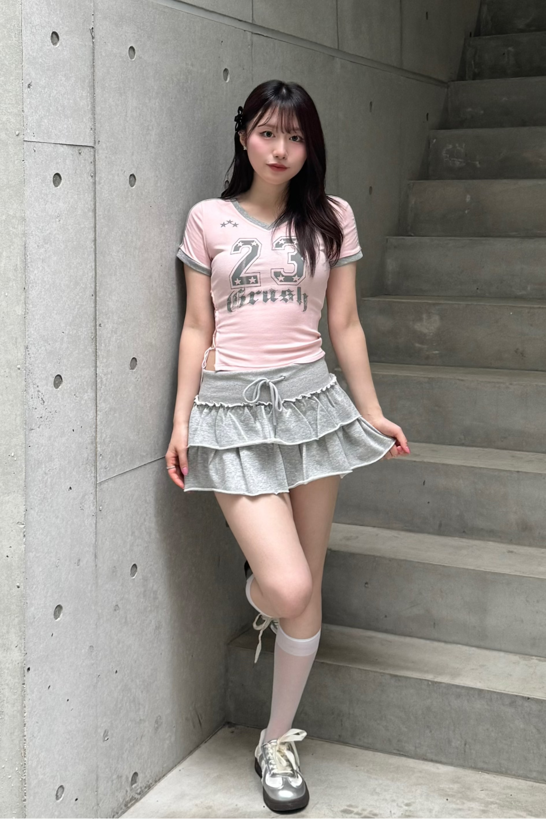 VネックナンバリングTシャツ LAE20848