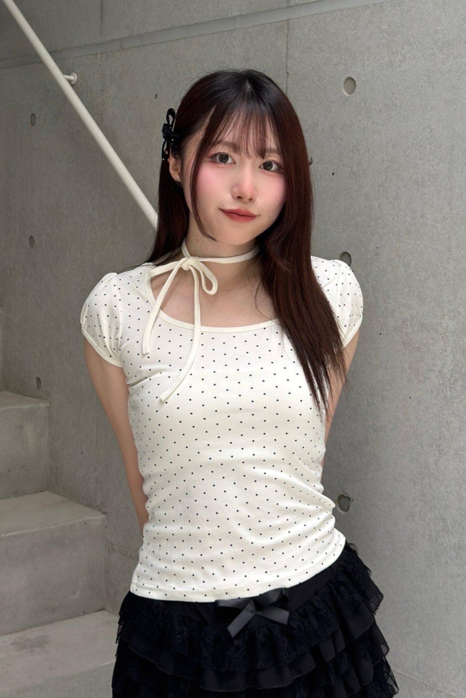 ドットリボンパフスリーブTシャツ LAE20883