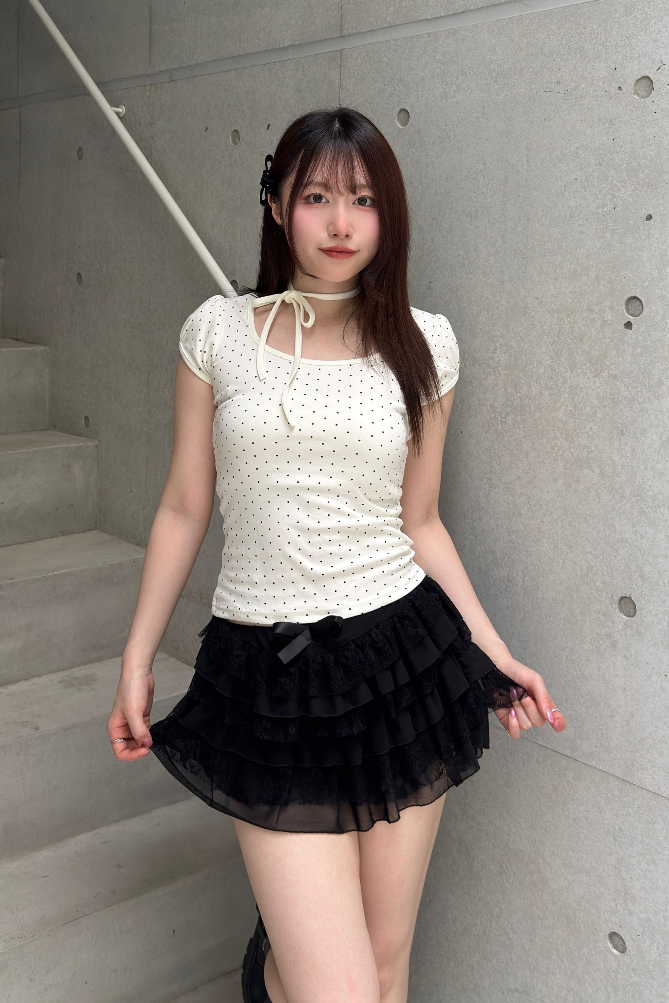 ドットリボンパフスリーブTシャツ LAE20883
