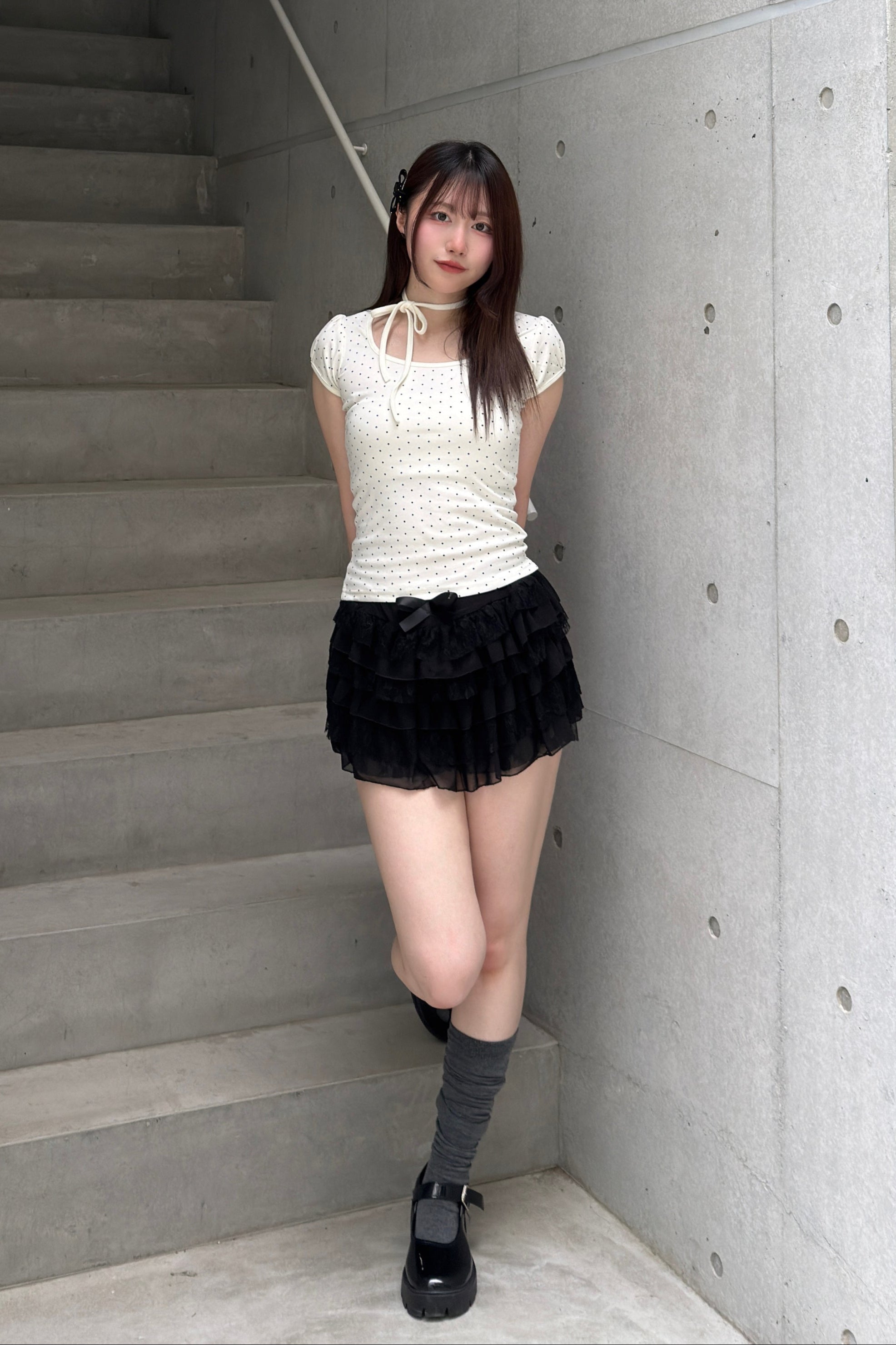 ドットリボンパフスリーブTシャツ LAE20883