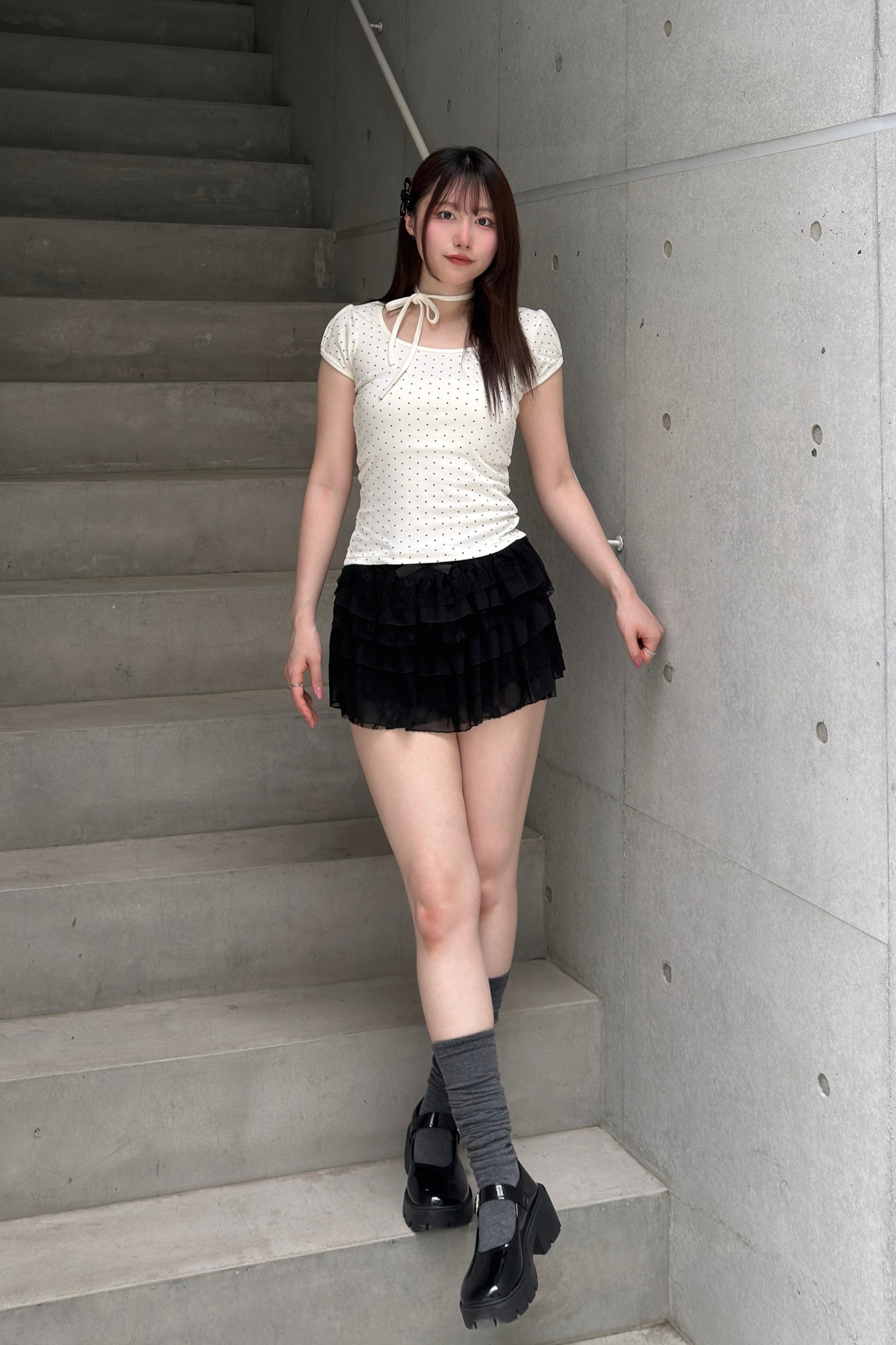 ドットリボンパフスリーブTシャツ LAE20883