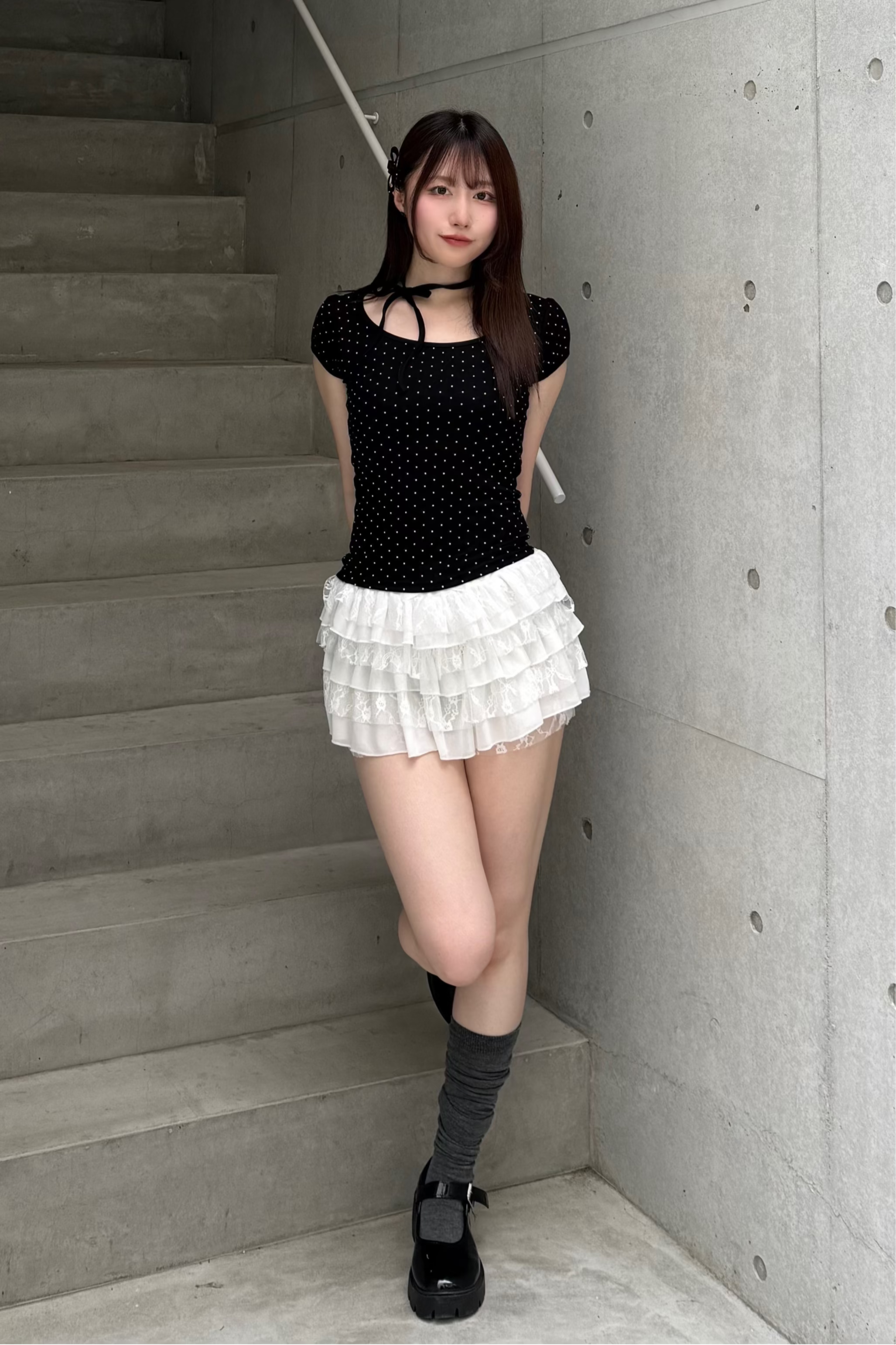 ドットリボンパフスリーブTシャツ LAE20883