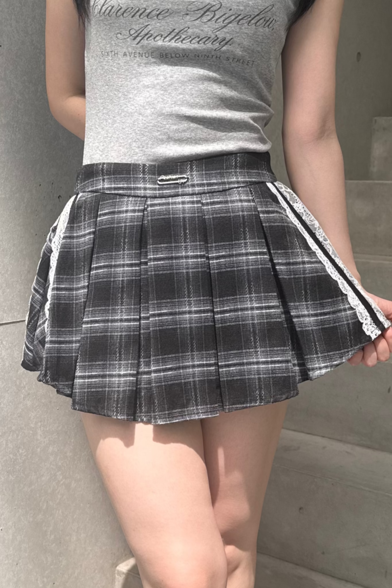 チェックレースプリーツミニスカート LAE20875