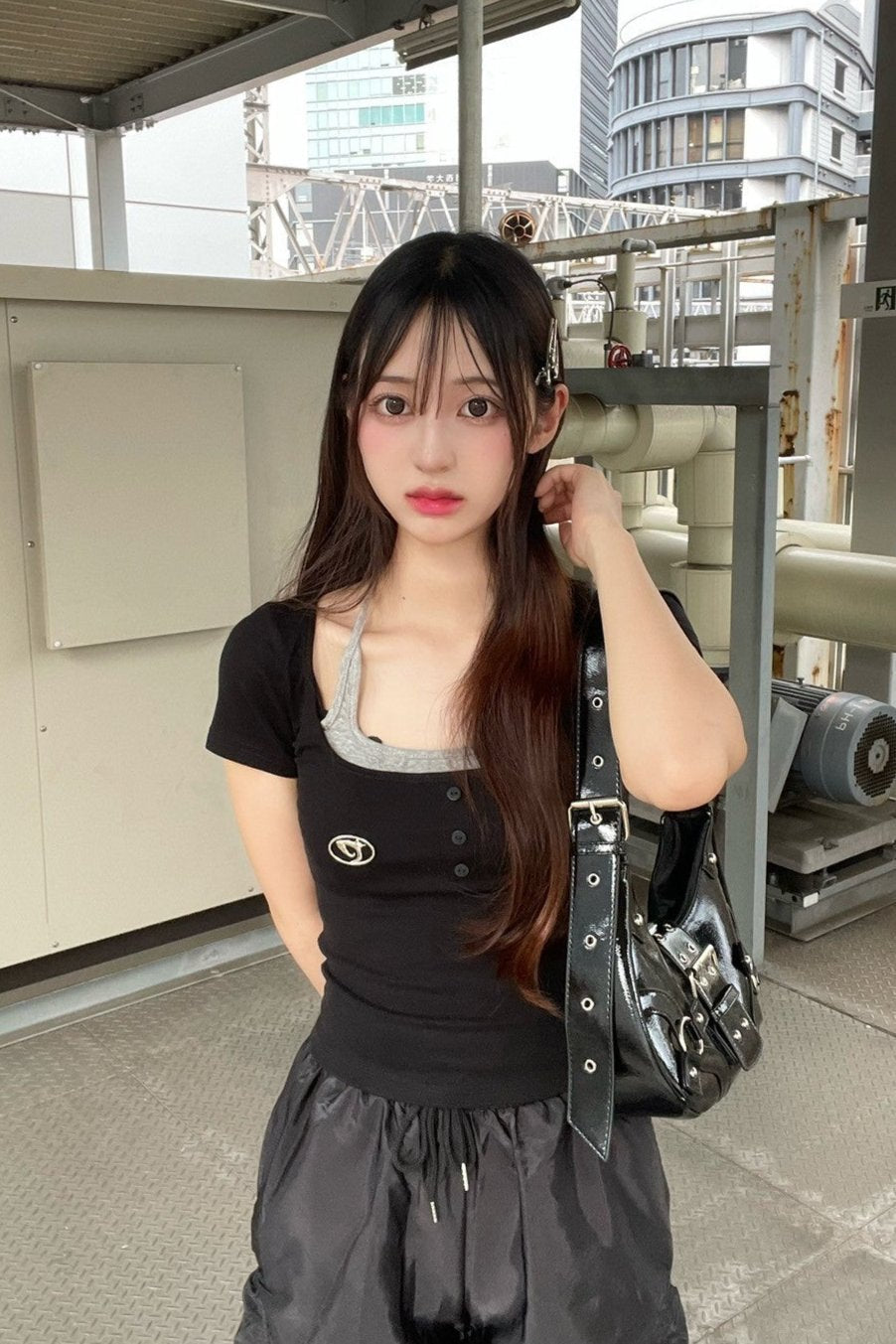 フェイクツーピースボタンカットソー LAE20561