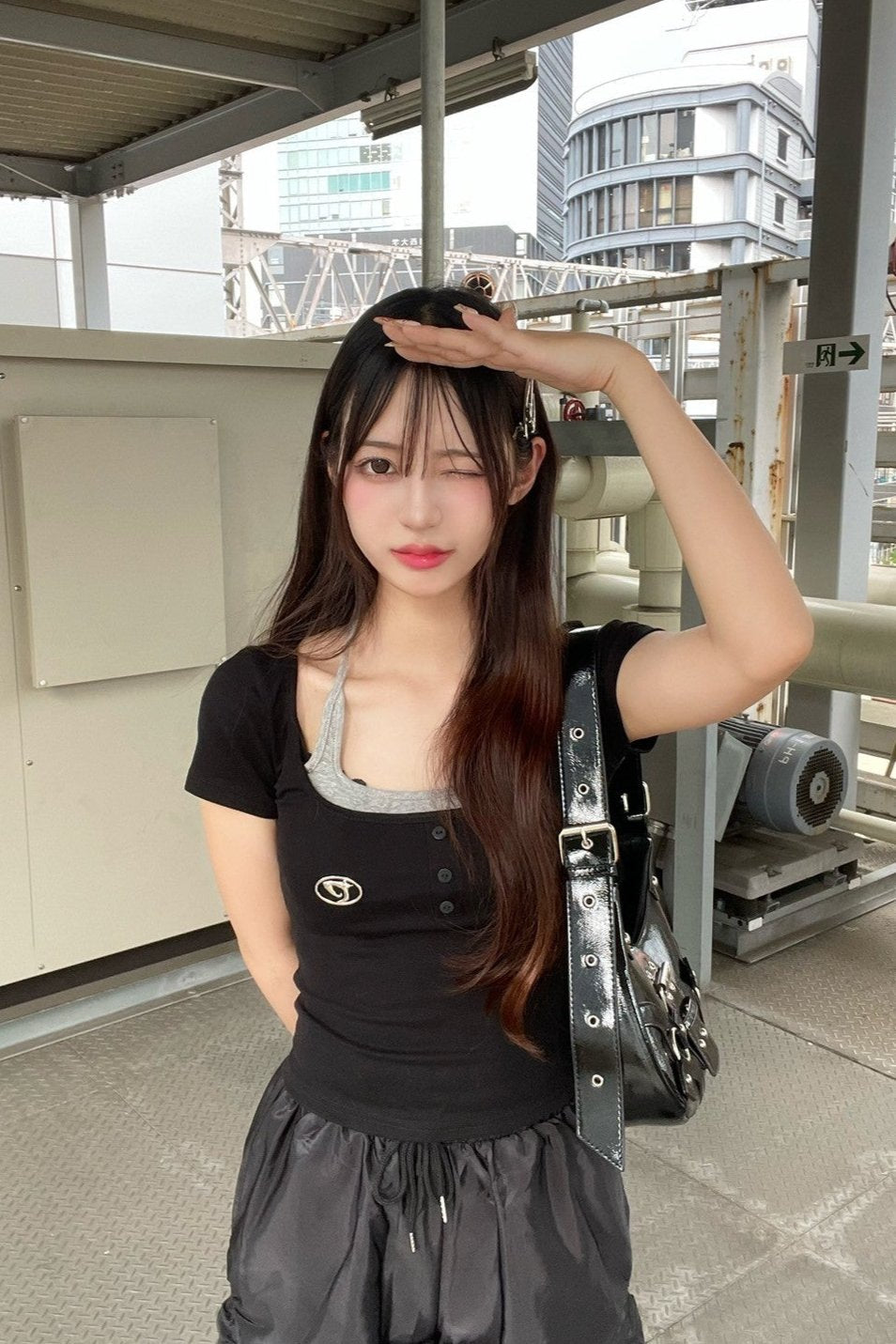 フェイクツーピースボタンカットソー LAE20561
