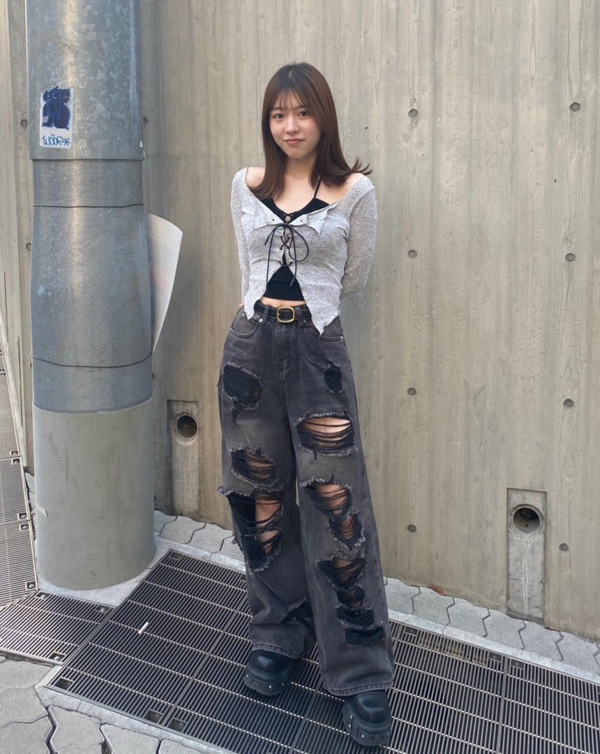 レースアップクロップドトップス+キャミ LAE20582