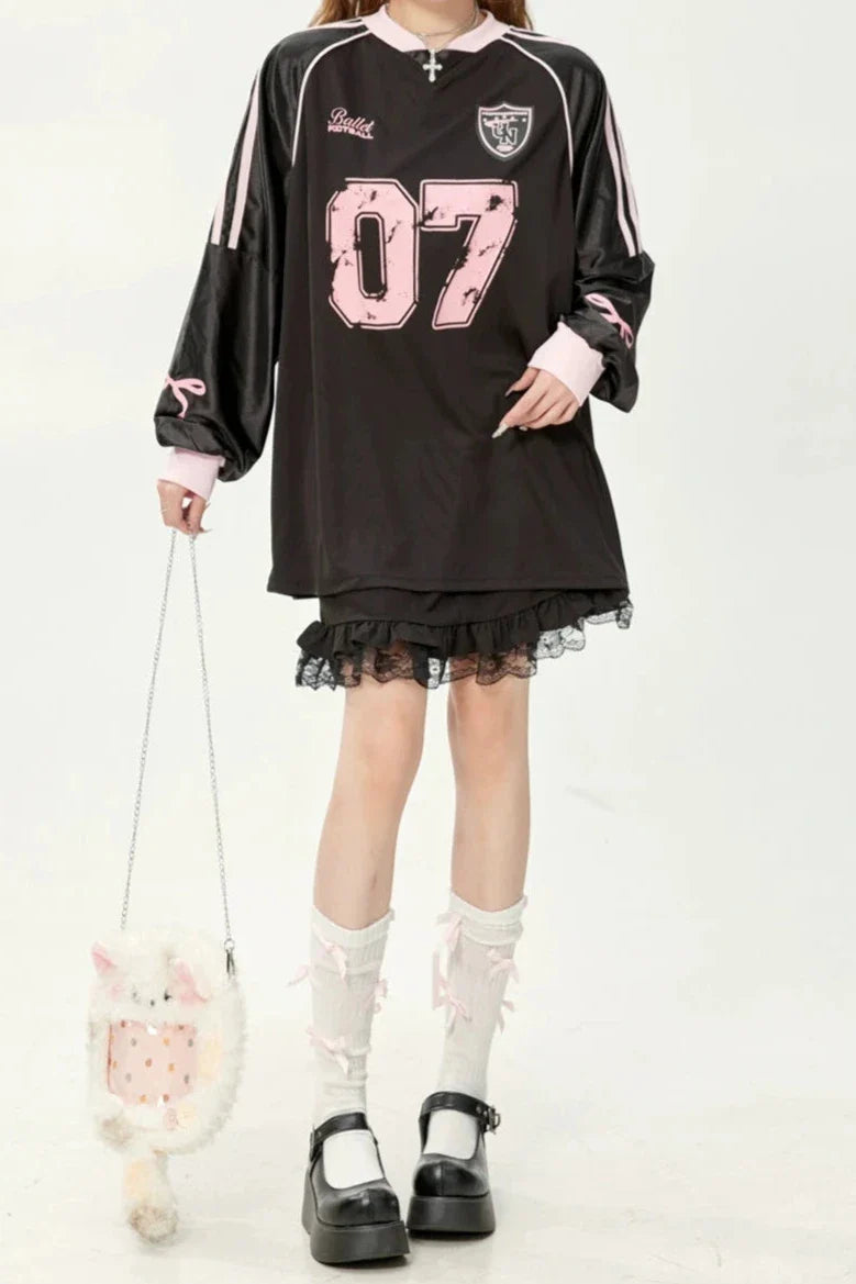 リボンプリントユニフォームロングTシャツ LAE20650